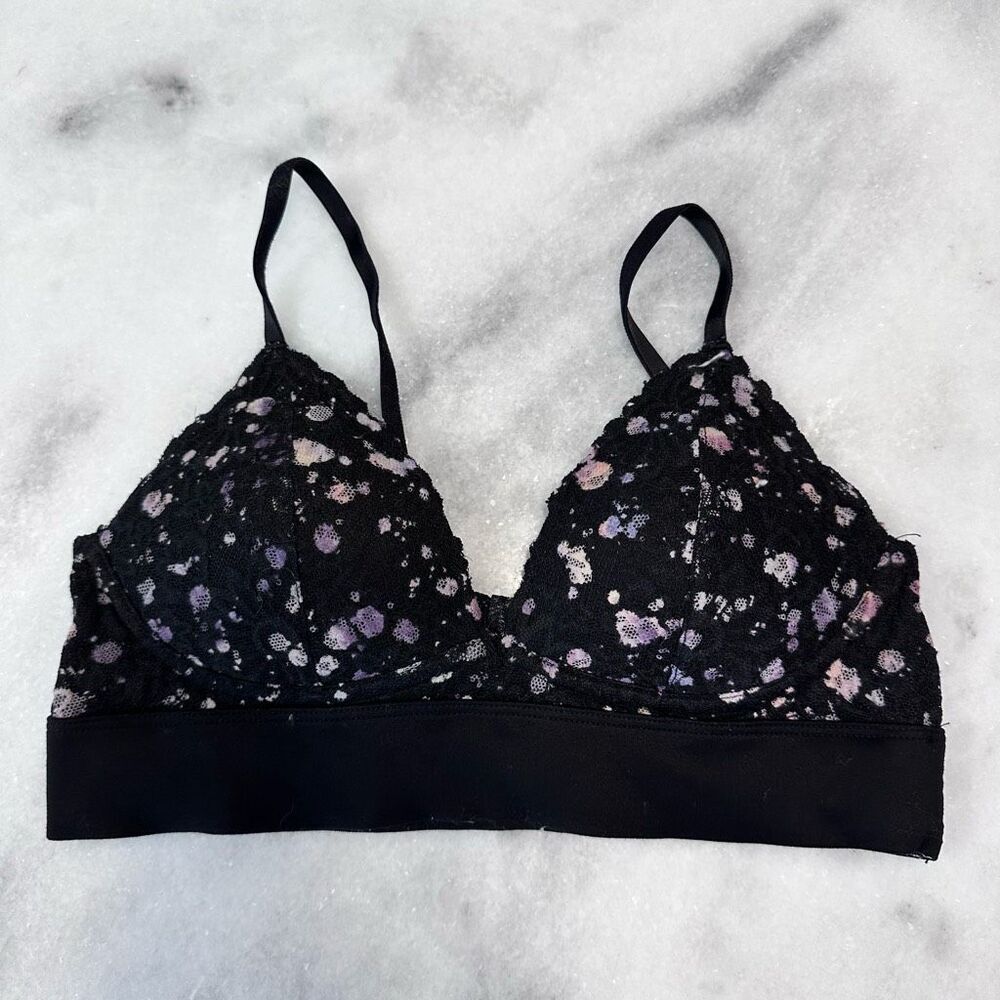 Pink by Victoria's Secret Laced Triangle Cup Floral Black Bralette Size XS